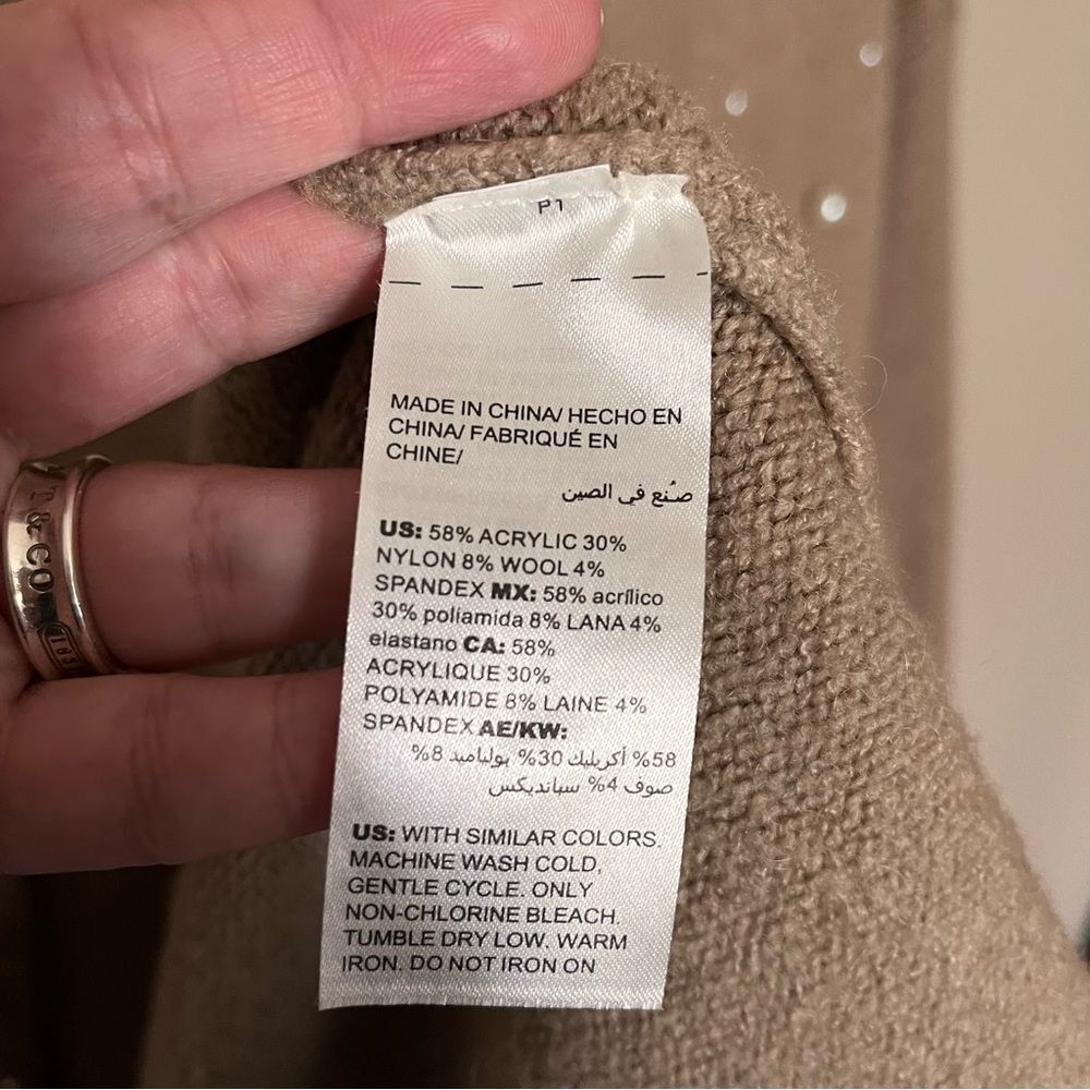 Chico's Wool-Blend Pearl/Rhinestone Embellished Tan Cardigan Duster Size 1 MED - Picture 8 of 9